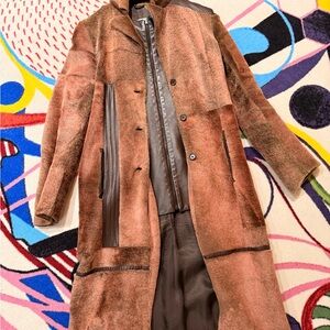 Genuine Shearling & Leather Coat – Brown / Taupe